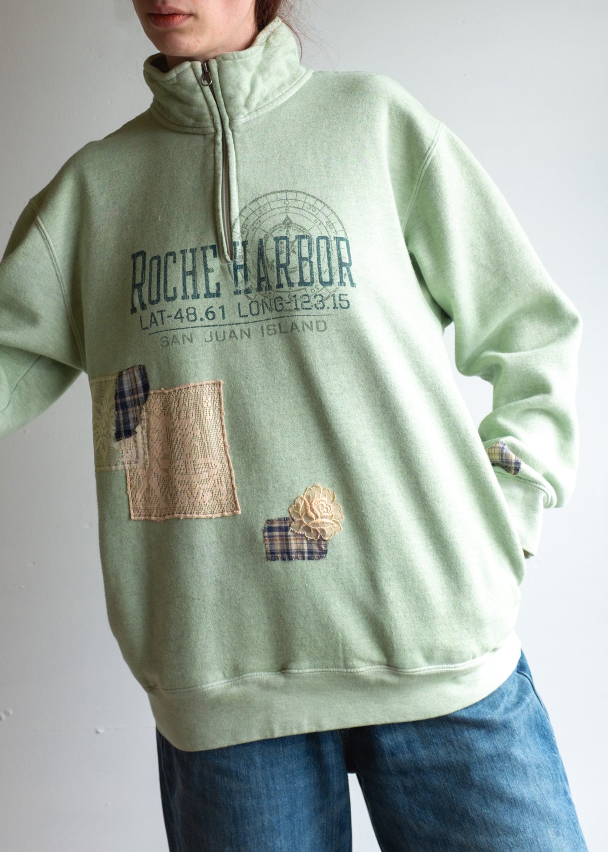 Green Overdye Quarter Zip Sweatshirt