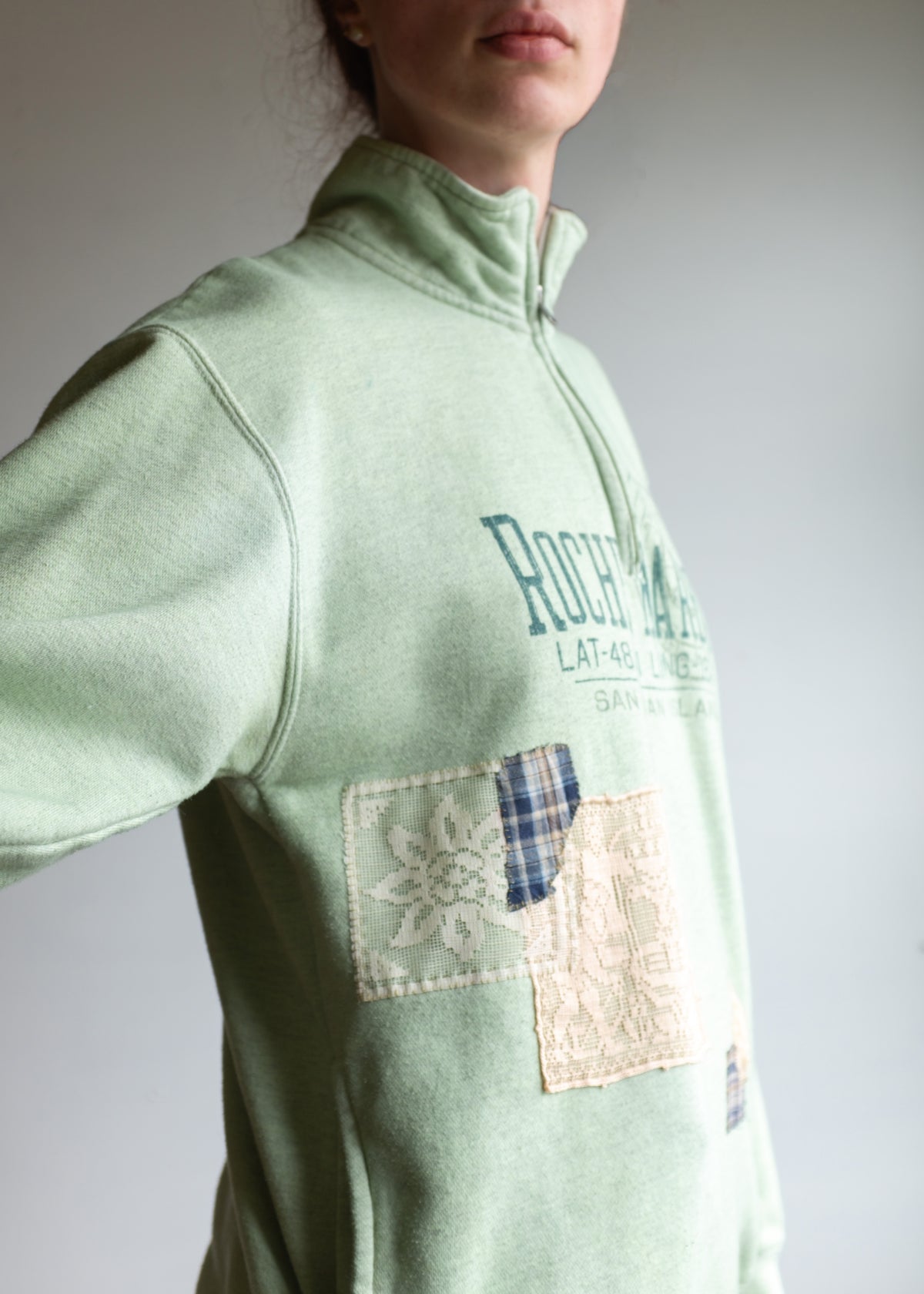 Green Overdye Quarter Zip Sweatshirt