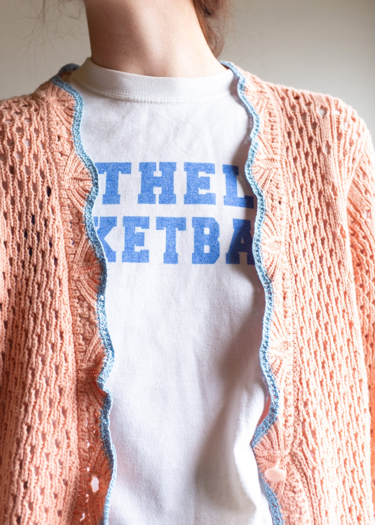 Coral Knit Cardigan w Crochet Trim