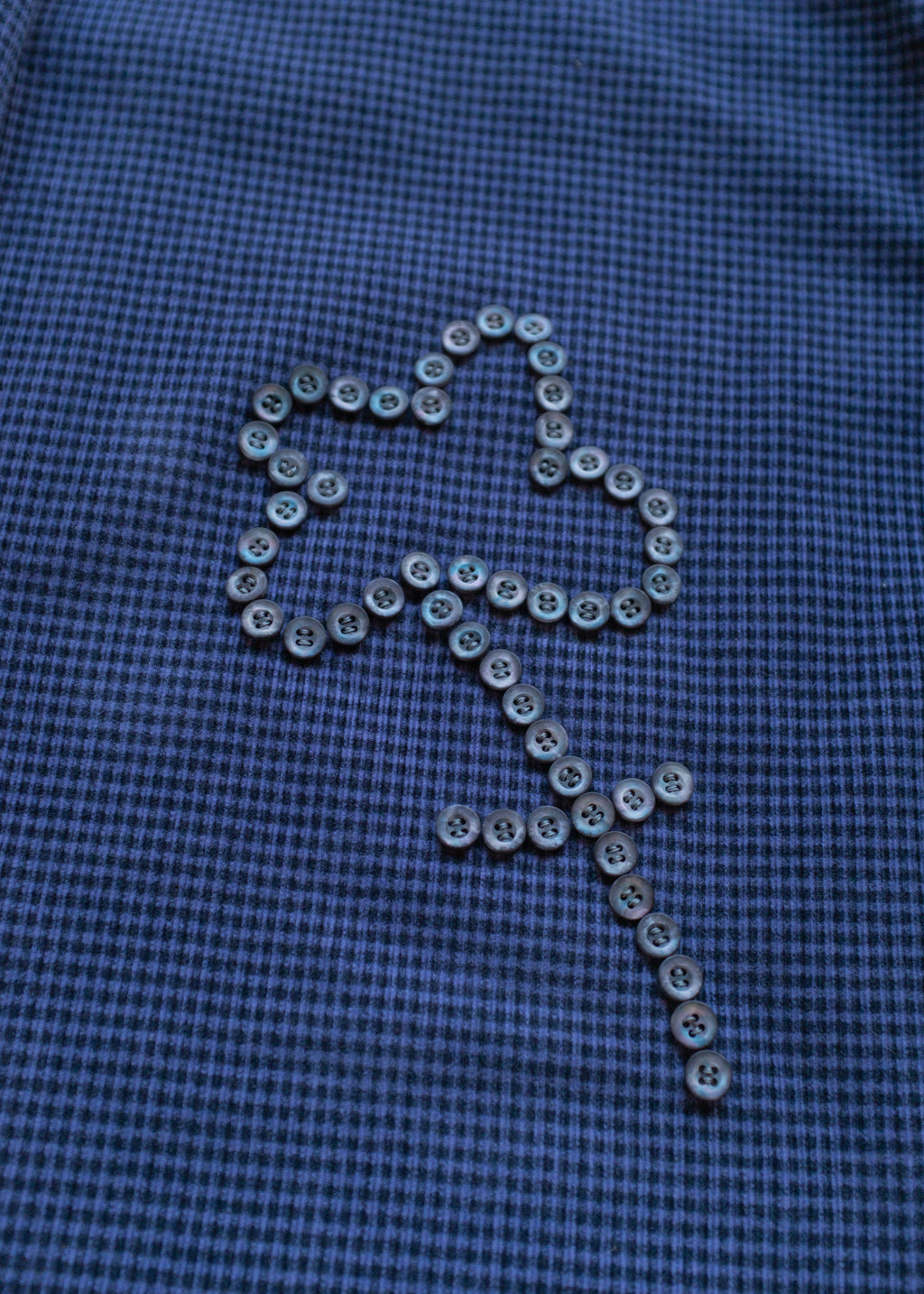 Blue/Black LS BU Cord w Button Flower
