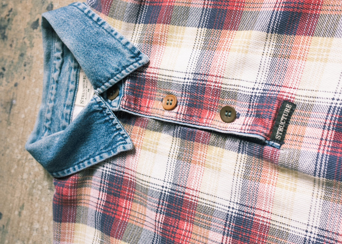 Red/Blue Plaid LS Polo w 96 back Patch
