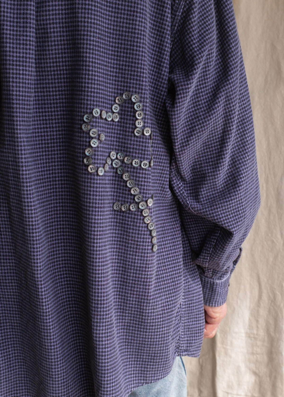 Blue/Black LS BU Cord w Button Flower