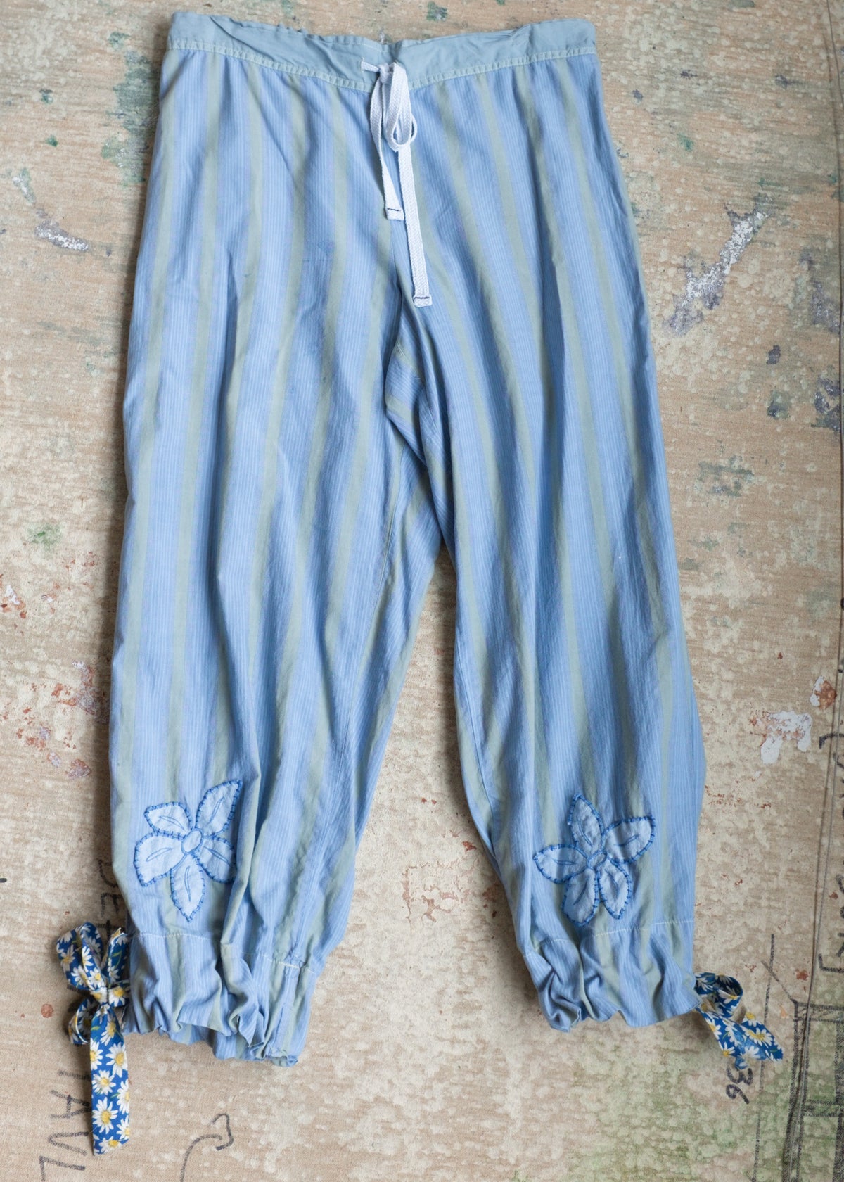 Overdyed Blue Stripe Bloomers w Floral Patch