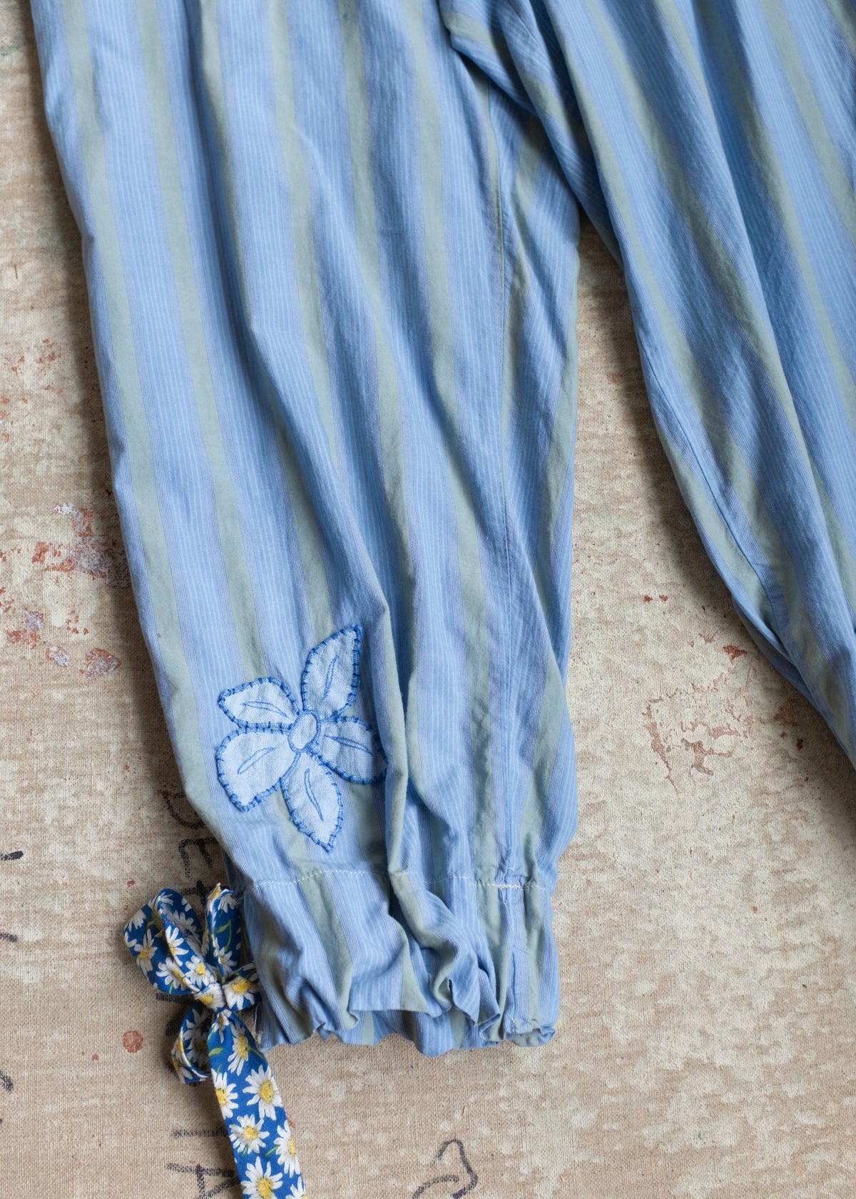 Overdyed Blue Stripe Bloomers w Floral Patch
