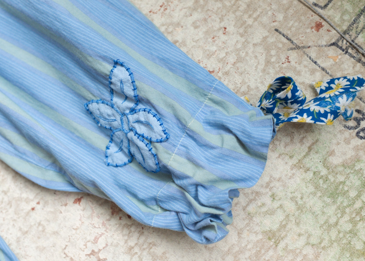 Overdyed Blue Stripe Bloomers w Floral Patch