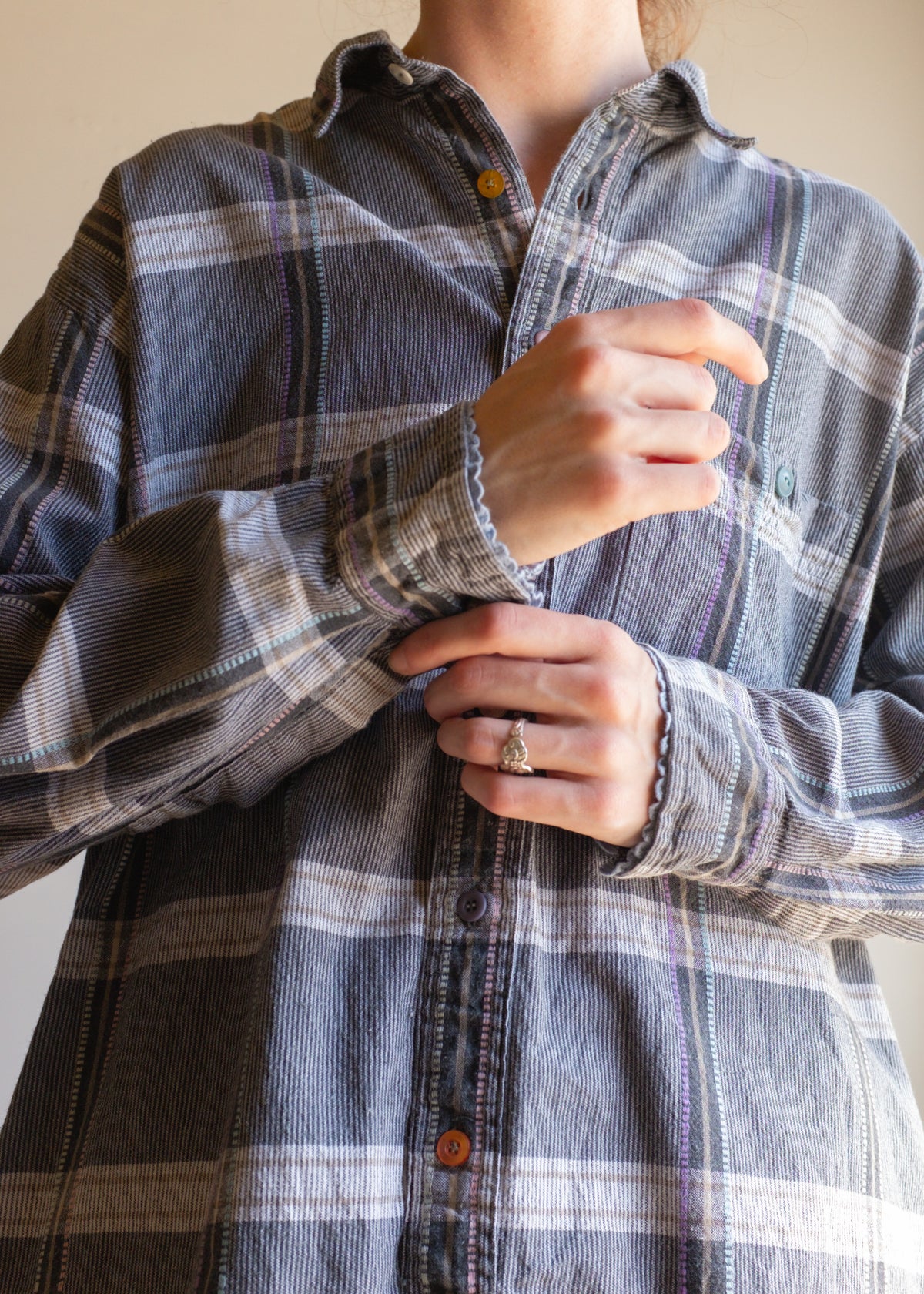 Grey LS w new buttons/Cuff Trim