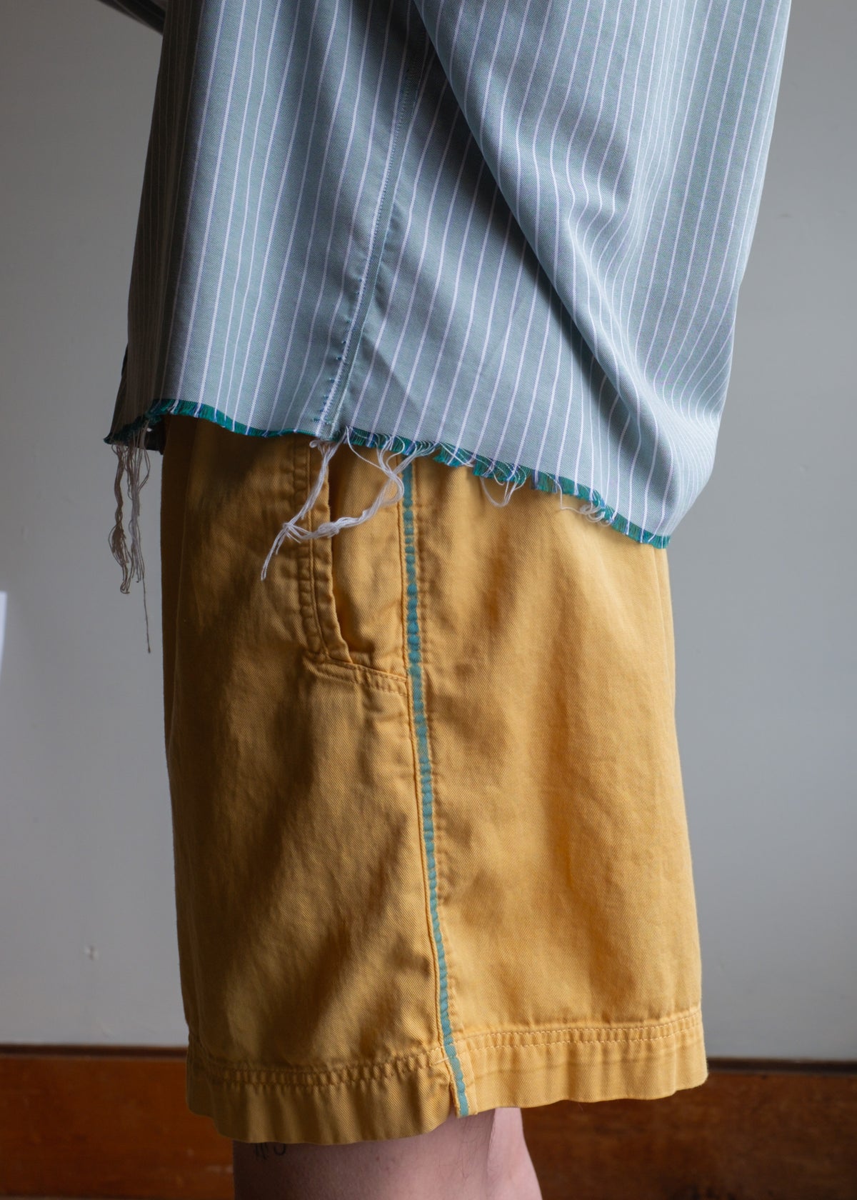 Yellow Overdye Shorts w Paint Detail