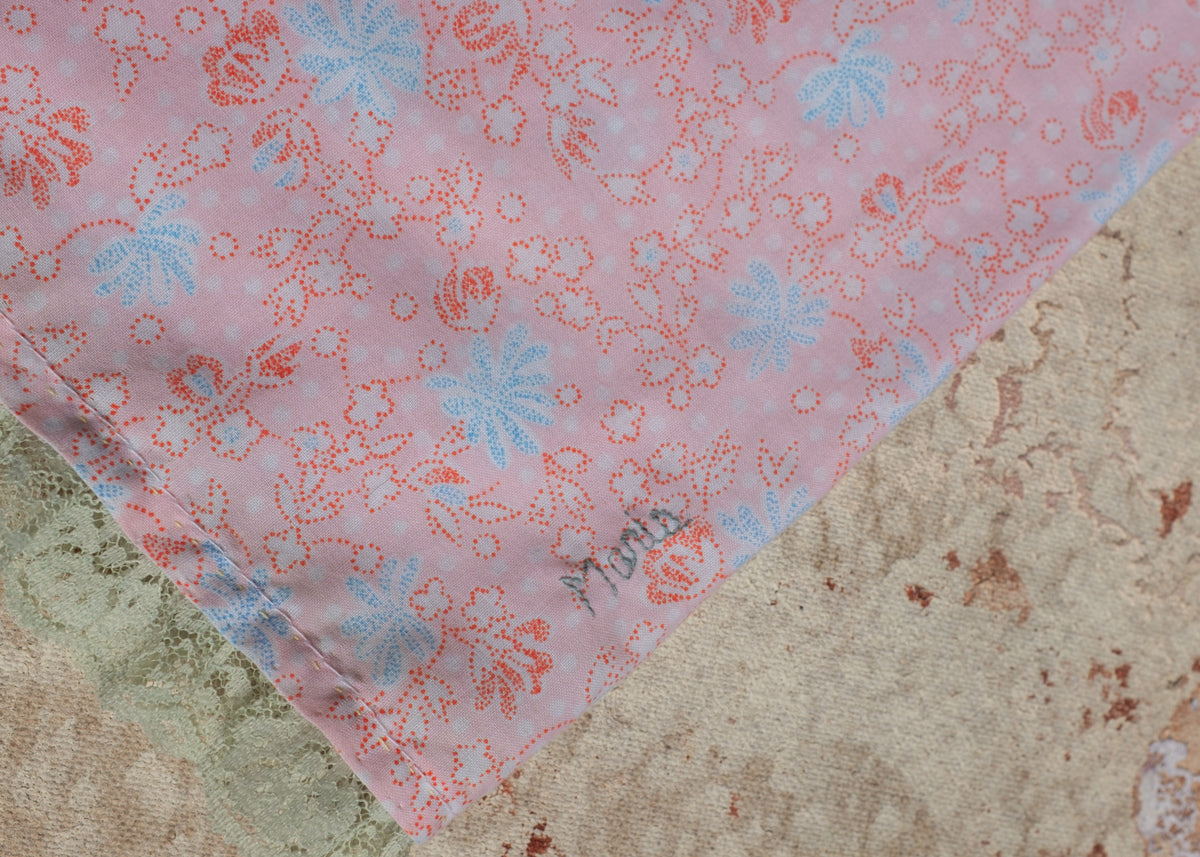 Pink Floral Bottoms w green Trim