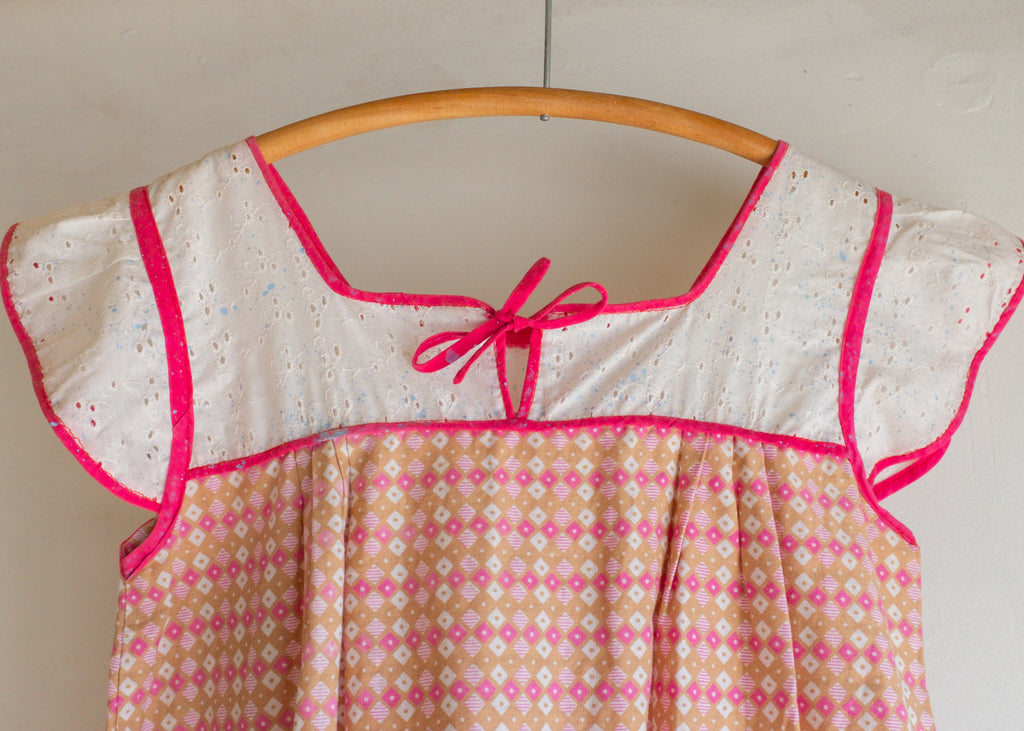 Pink Porch Dress w Bird Patch/ Paint Splats