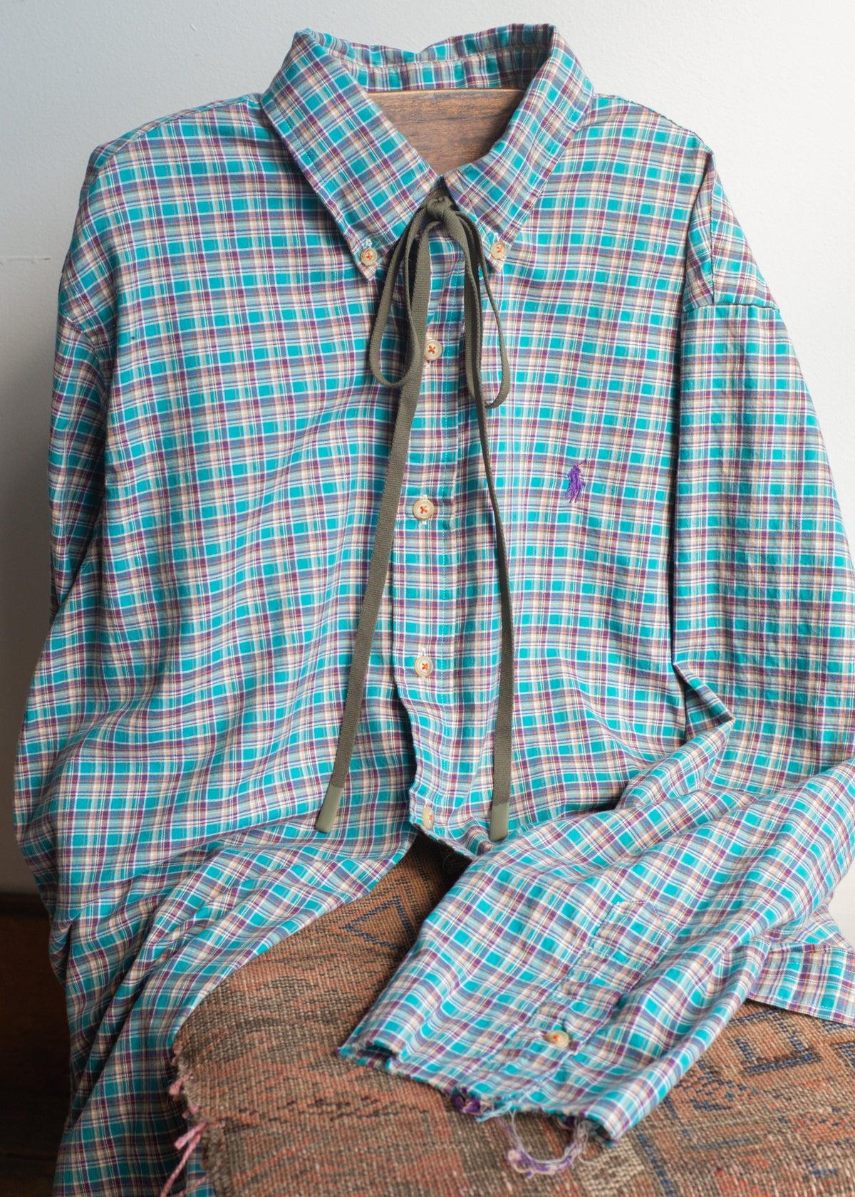 Turq LS BU w Bowtie Cropped Sleeves