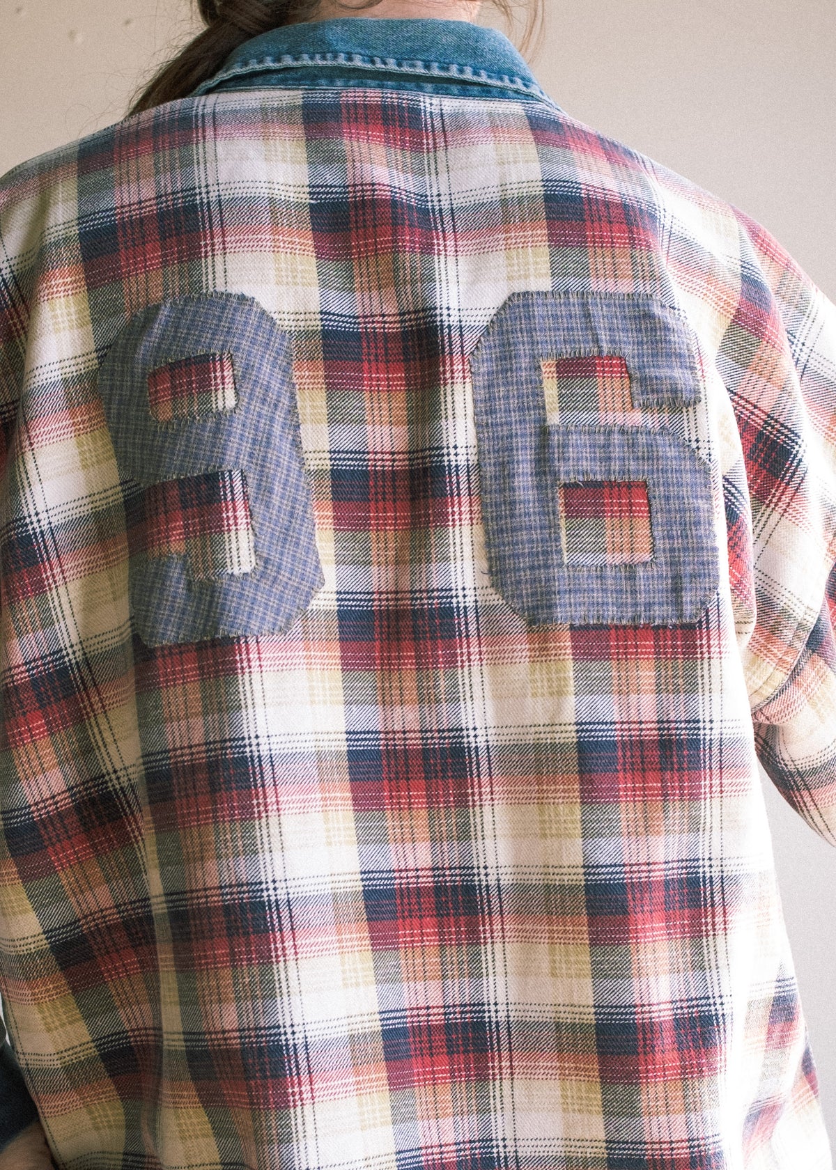 Red/Blue Plaid LS Polo w 96 back Patch